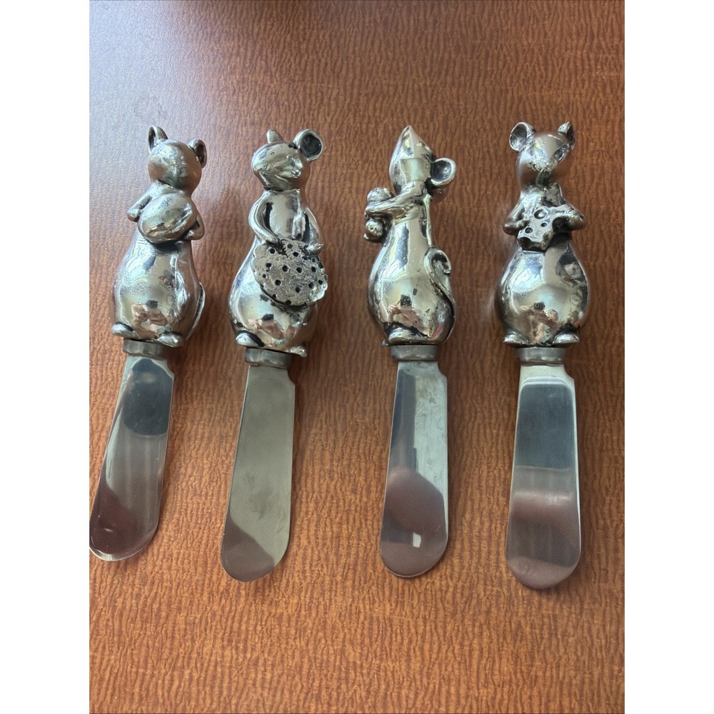 2002 Boston Warehouse SPREADERS Stainless Steel Mice Mouse Cheese  Vintage
